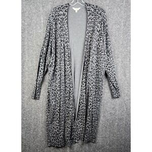 Terra & Sky Leopard Duster Cardigan Womens 1X 16W-18W Grey TS32100028312